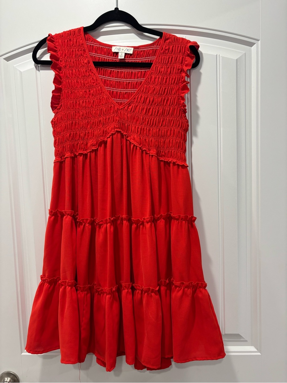 She + Sky Women’s Bright Red Smocked Tiered Dress